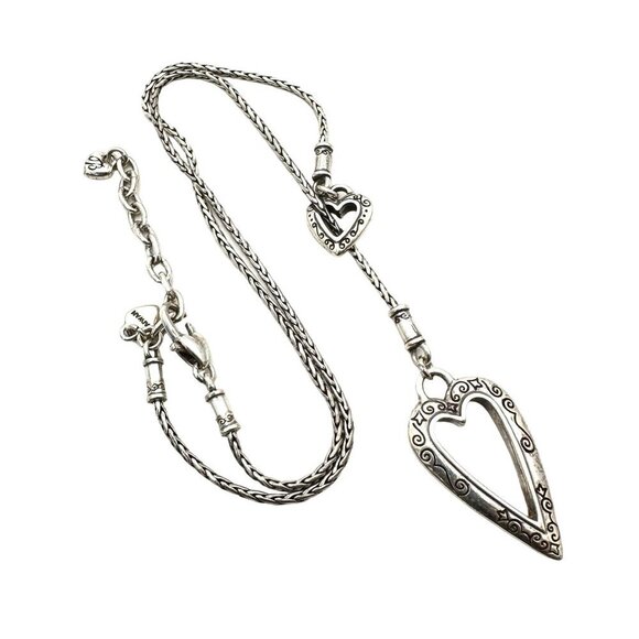 Brighton Womens Necklace Silver Double Heart Pendant 16 - 18 Inch
